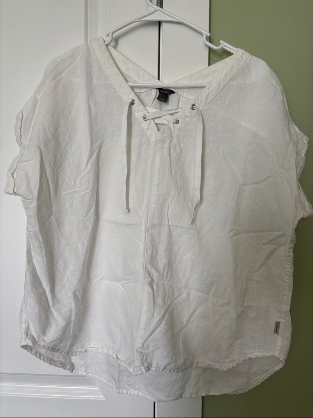 Eddie Bauer Women's White Lace-Up V-Neck Top